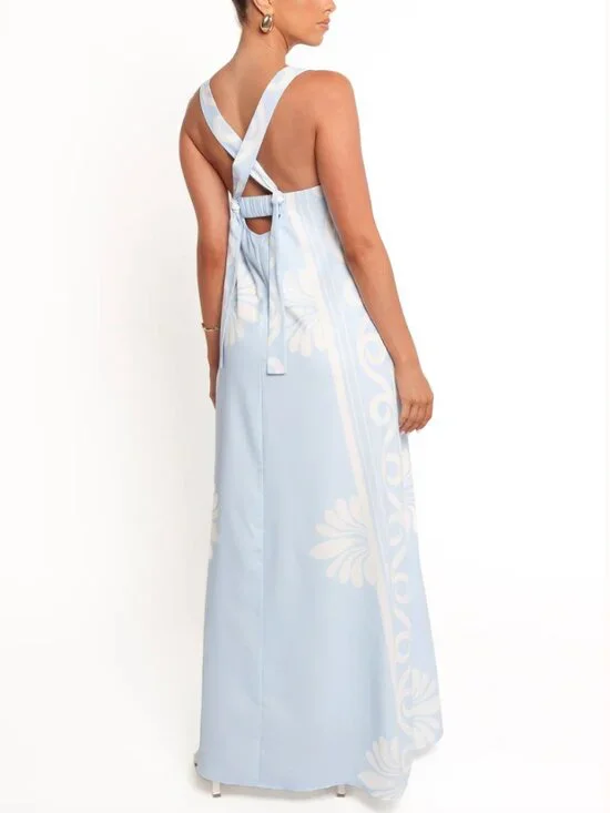Petal & Pup | Valeria Linen Blend Pastel Blue Maxi Dress w/ Pockets | Size Large - Picture 3 of 16
